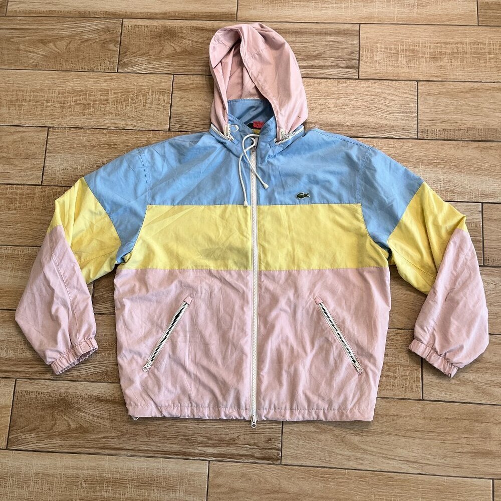 Unisex Classique Lacoste Pastel Multicolor Windbreaker Jacket - L